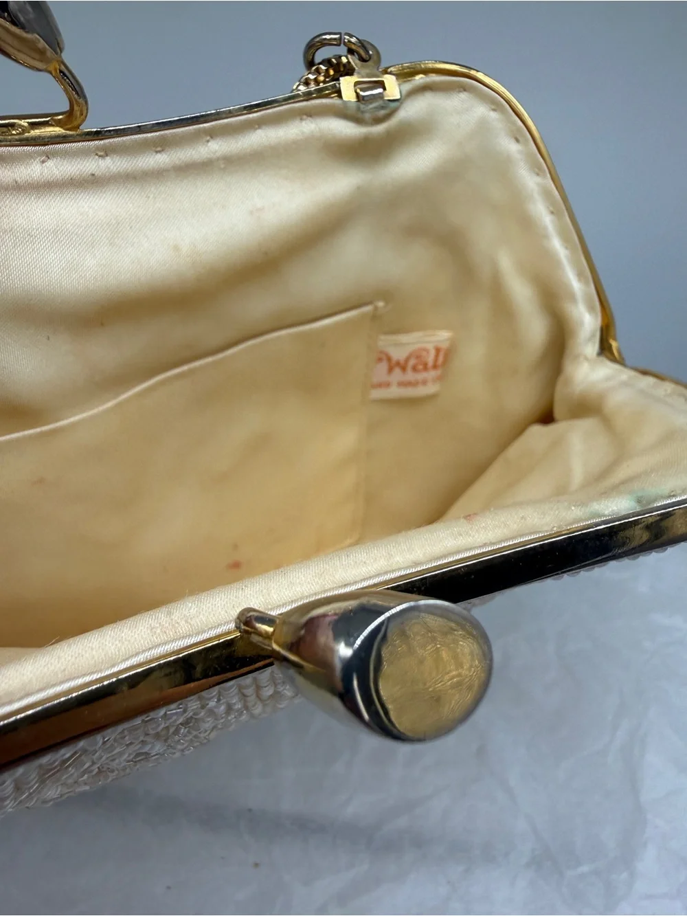 VTG Walborg Ivory Beaded Evening Clutch/Shoulder Bag with Gold Hardware